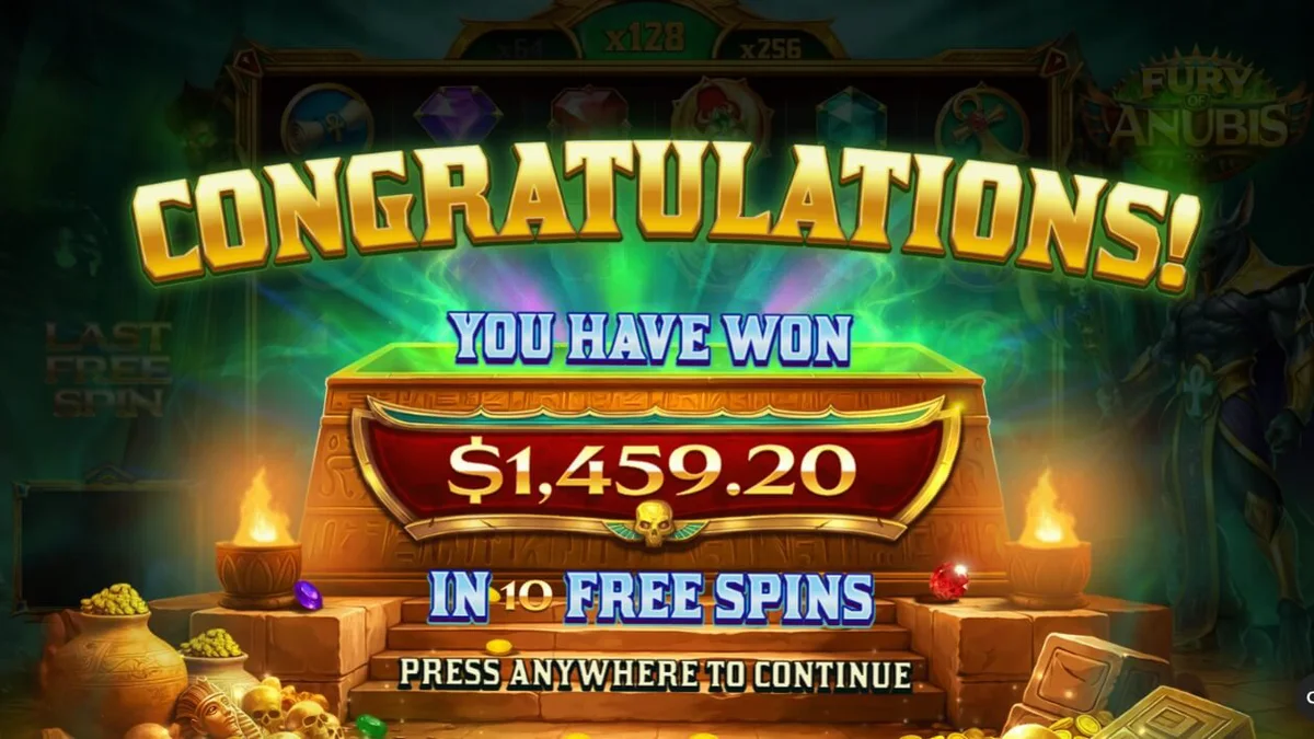 Fury of Anubis slot game interface showing dark Egyptian tomb theme