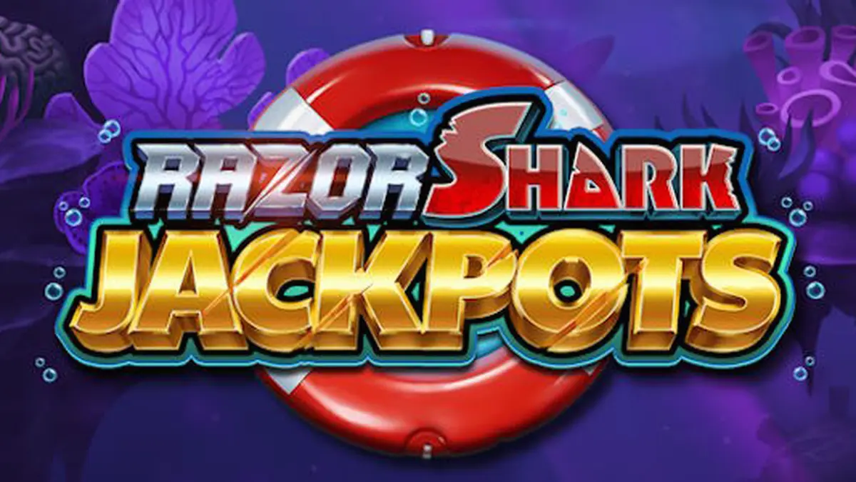Tampilan visual bawah laut dari slot Razor Shark Jackpots dengan simbol hiu dan terumbu karang.